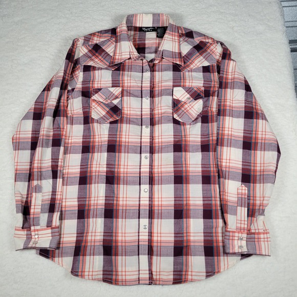 Wrangler Other - Wrangler Retro Mens XL Plaid Western Snap Shirt Purple Orange Cotton Blend